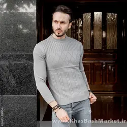 پلیور بافت یقه گرد مردانه طوسی مدل Yoram