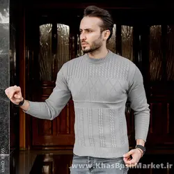 پلیور بافت یقه گرد مردانه طوسی مدل Yoram