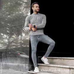 پلیور بافت یقه گرد مردانه طوسی مدل Yoram