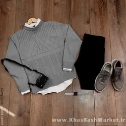 پلیور بافت یقه گرد مردانه طوسی مدل Yoram