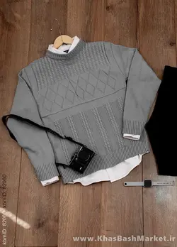 پلیور بافت یقه گرد مردانه طوسی مدل Yoram