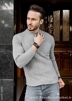 پلیور بافت یقه گرد مردانه طوسی مدل Yoram