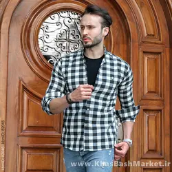 پیراهن چهارخانه مشکی سبز مدل 4560