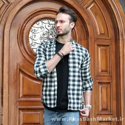 پیراهن چهارخانه مشکی سبز مدل 4560