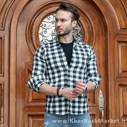 پیراهن چهارخانه مشکی سبز مدل 4560