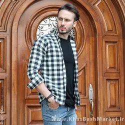 پیراهن چهارخانه مشکی سبز مدل 4560