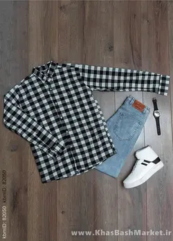 پیراهن چهارخانه مشکی سبز مدل 4560