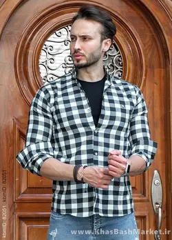 پیراهن چهارخانه مشکی سبز مدل 4560