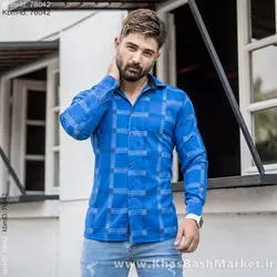 پیراهن چهار خونه آبی روشن مردانه مدل Siyam