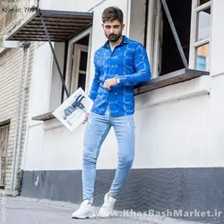 پیراهن چهار خونه آبی روشن مردانه مدل Siyam