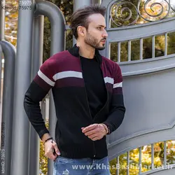 بافت مردانه زیپ دار دورنگ زرشکی مشکی مدل shadima