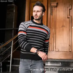 پلیور بافت راه راه طوسی مشکی مدل Hami