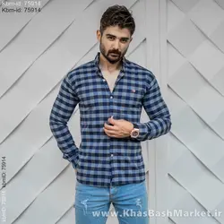 پیراهن چهار خونه آبی مردانه مدل Morik