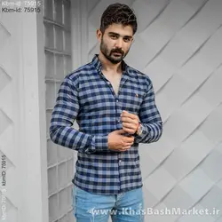 پیراهن چهار خونه آبی مردانه مدل Morik