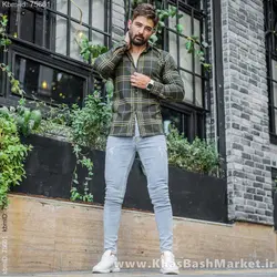 پیراهن چهار خونه سبز مردانه مدل Malin