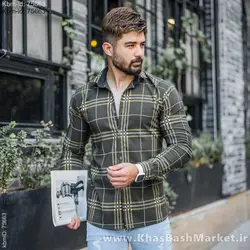 پیراهن چهار خونه سبز مردانه مدل Malin