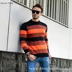 پلیور مردانه راه راه نارنجی مدل David