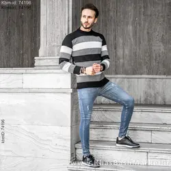 پلیور مردانه راه راه مشکی سفید مدل David