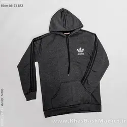 هودی مردانه طرح آدیداس آستین خط دار ذغالی مدل tekin