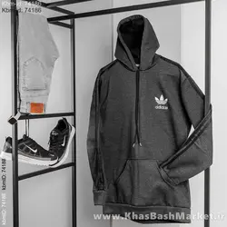 هودی مردانه طرح آدیداس آستین خط دار ذغالی مدل tekin