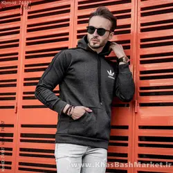 هودی مردانه طرح آدیداس آستین خط دار ذغالی مدل tekin