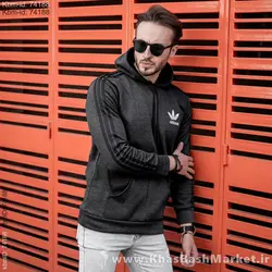 هودی مردانه طرح آدیداس آستین خط دار ذغالی مدل tekin