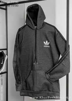 هودی مردانه طرح آدیداس آستین خط دار ذغالی مدل tekin