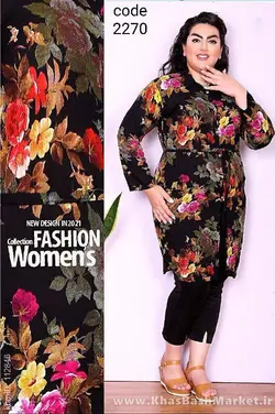 مانتو سایز بزرگ گلدار مامان جون کد 4765