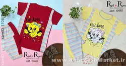 بلوز شلوارک سایز بزرگ طرح گربه کد 12052
