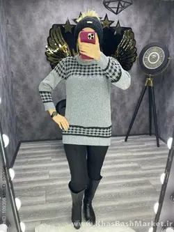 بافت یقه گرد طرح دار کد 40198