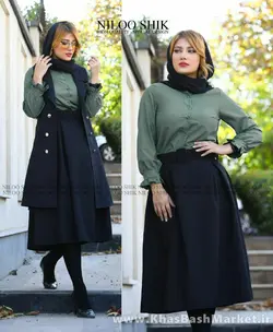 4 تیکه بلوز دامن کمربند و رویه مدل عاطفه کد 43545