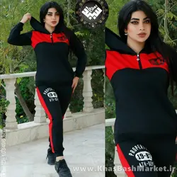 هودی شلوار مشکی بالا قرمز کد 1550