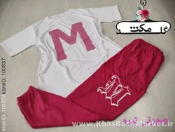 ست بلوز شلوار لش چاپMنستعلیق تیشرت سفید کد 8862