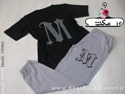ست بلوز شلوار لش چاپMنستعلیق تیشرت مشکی کد 5140