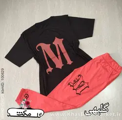 ست بلوز شلوار لش چاپMنستعلیق تیشرت مشکی کد 5140