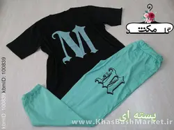 ست بلوز شلوار لش چاپMنستعلیق تیشرت مشکی کد 5140