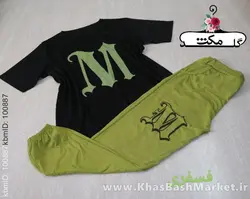 ست بلوز شلوار لش چاپMنستعلیق تیشرت مشکی کد 5140