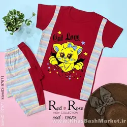 بلوز شلوارک سایز بزرگ طرح گربه کد 2921