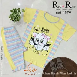 بلوز شلوارک سایز بزرگ طرح گربه کد 2921