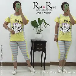 بلوز شلوارک سایز بزرگ طرح گربه کد 2921