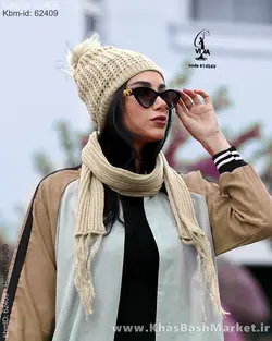 ست کلاه پومدار و شالگردن ریش ریش کد 8820