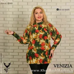 شومیز طرحدار یقه دکمه کد 8200