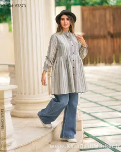 مانتو لنین راه راه چین دار کد 6968