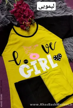 تیشرت شلوار آستین رگلان توردار طرح girl کد 34288