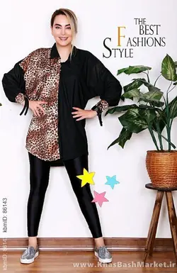 تونیک زنانه جلو بسته پلنگی کد 33824