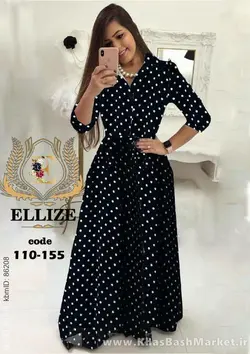 پیراهن ماکسی یقه دار توپی Ellize کد 110155