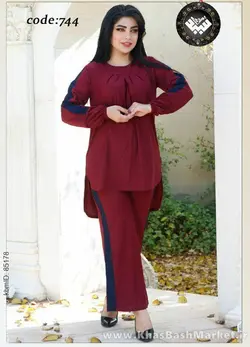 تونیک شلوار زنانه یقه قایقی نوار بغل کد 744