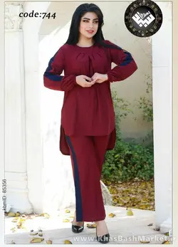 تونیک شلوار زنانه یقه قایقی نوار بغل کد 744