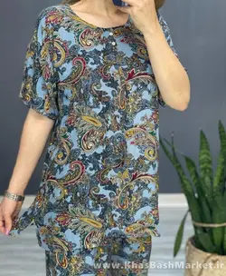 بلوز شلوار طرح دار ترمه کد 9735