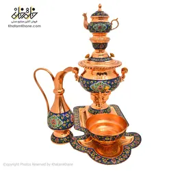 سرویس پنج پارچه قوری و سماور مس و پرداز